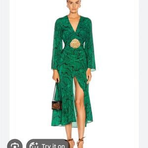 RIXO London Green Indra Psychedelic Shell Appliqué Sequin Print Midi Dress